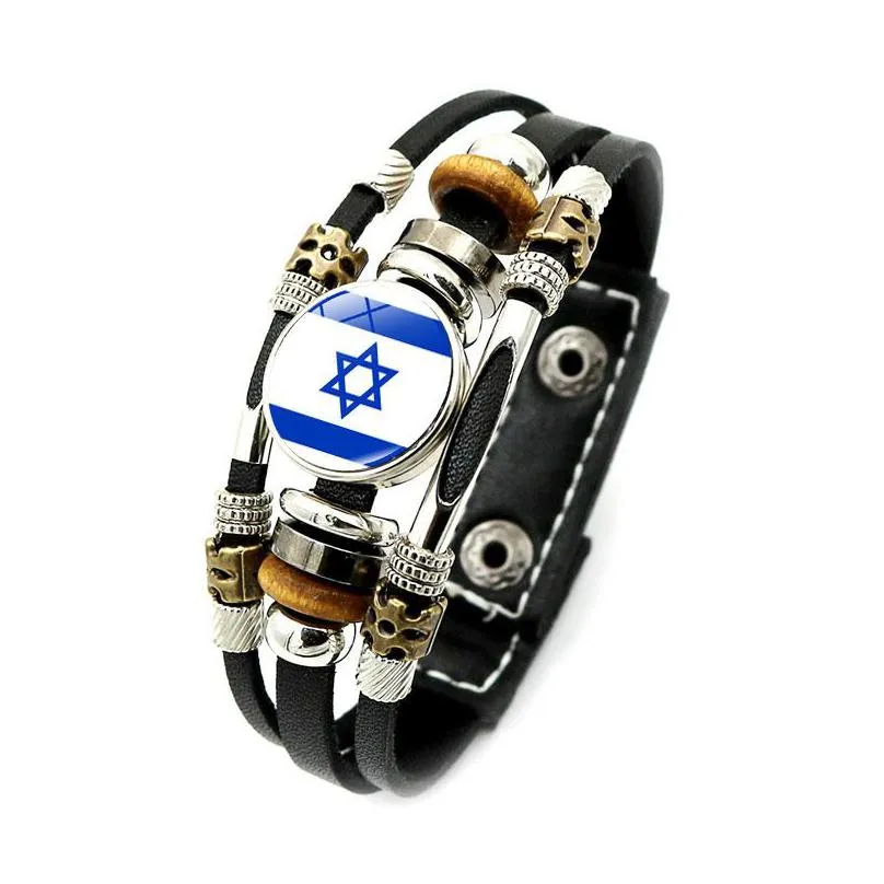 Charm Bracelets Israeli Palestinian Leather Bracelet For Women Punk Style Mti-Layer Braided Beaded Jewelry Drop Delivery Jewelry Brac Dhodb