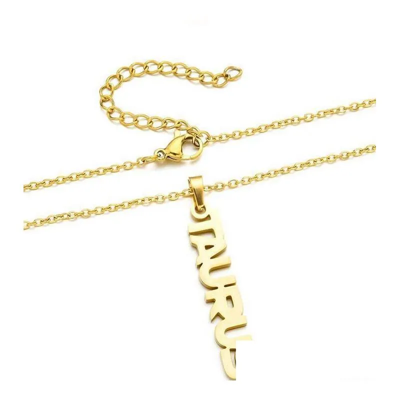 Pendant Necklaces 12 Zodiac Sign Necklaces Stainless Steel Constellation Letter Pendant Gold Sier Chains For Men Women Fashion Birthda Dhogy