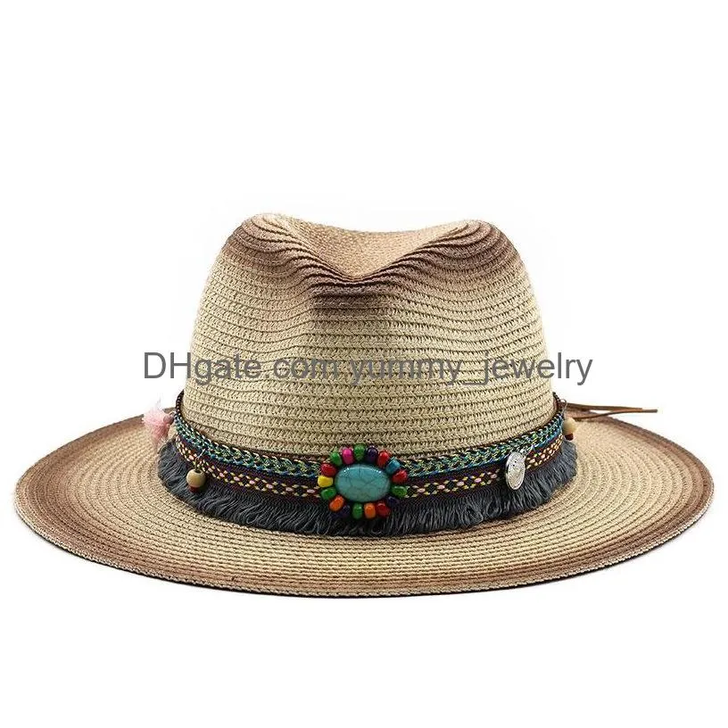 Simple Vintage Panama Hat Men St Fedora Male Sun Women Summer Beach British Style Chapeau Jazz Trilby Cap Sombrero Drop Delivery Dh0Ze