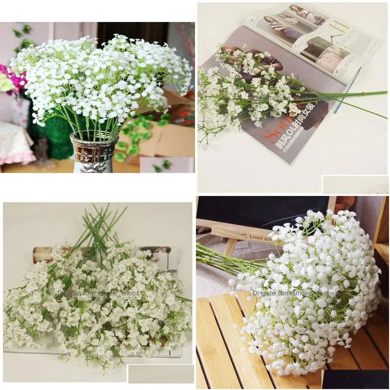 pretty 10pcslot gypsophila baby039s breath artificial fake silk flowers plant home wedding decoration 549864638914