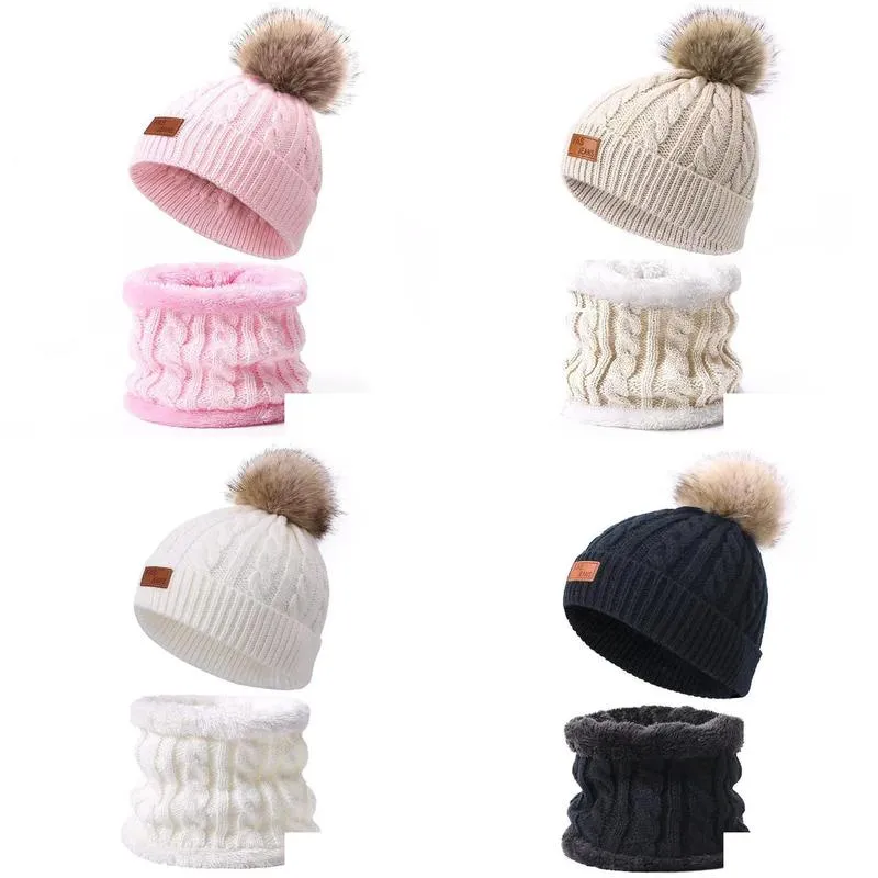 Winter Childrens Hats Knitted Beanie And Silk Scarves Neckerchief Drop Delivery Dhfu1