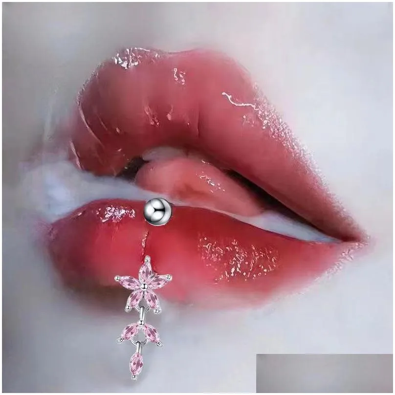 D-Shaped Stainless Steel Pink Pendant Lip Ring Stud Sweet Cool Womens Ear Bone Nail Piercing Jewelry Drop Delivery Dhrfy