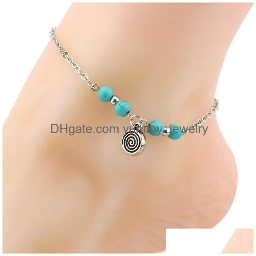 6 Styles Bohemian Turquoise Anklets Women Beach Foot Chains Cross Tree Turtles Conch Fatimas Hand Anklet For Ladies Fashion Jewelry D Dhmu7