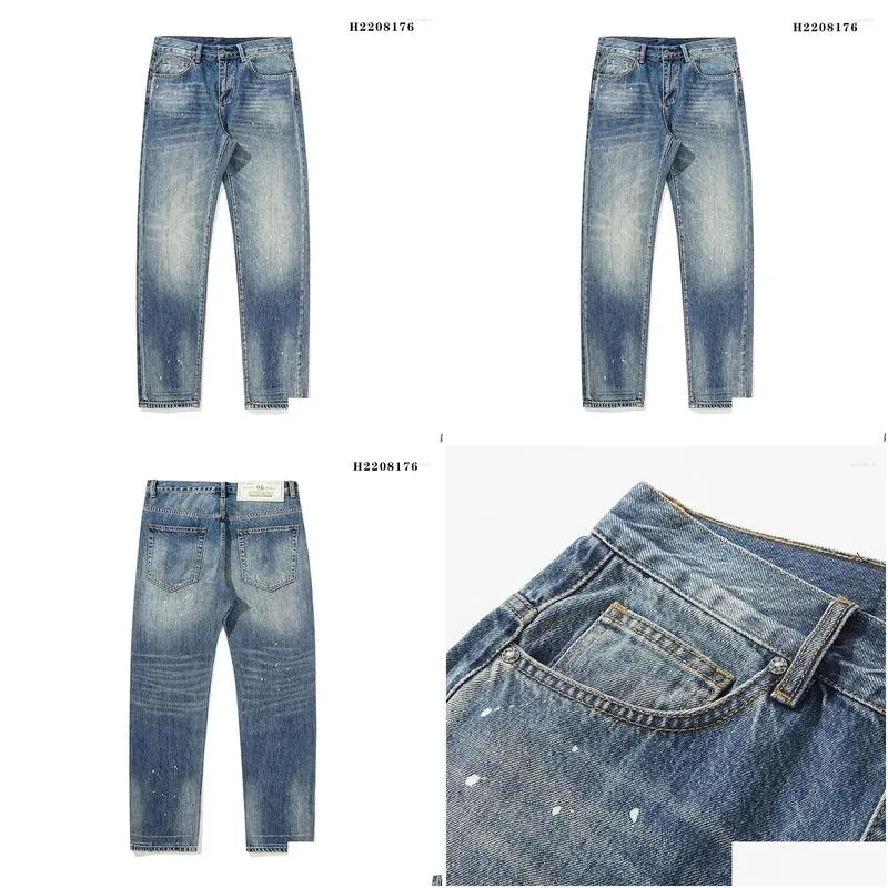 men`s jeans mens denim pants autumn/winter light heavy thickened loose straight japanese retro nostalgic tooling tide splash-ink men