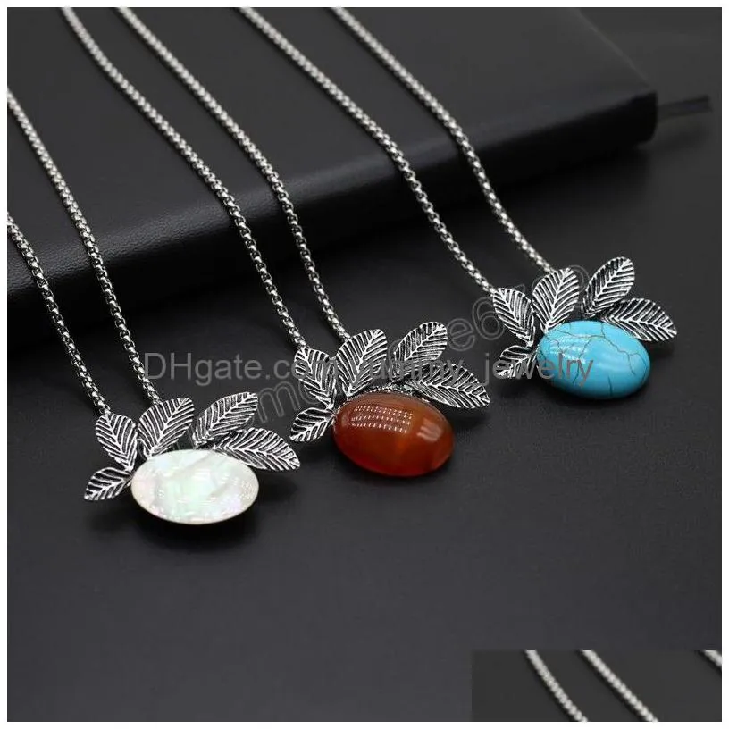 Natural Stone Pendant Necklace Abalone Shell Red Agate Alloy Link Chains Healing Crystals For Women Jewelry Drop Delivery Dh6Aw