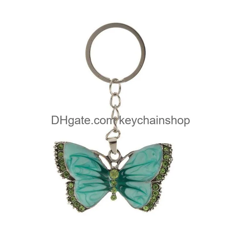 Keychains Fashion Accessories Crystal Animal Butterfly Sier Vintage Rhinestone Key Chain Rings Jewelry Gift Car Charms Holder Keyring Dhtew