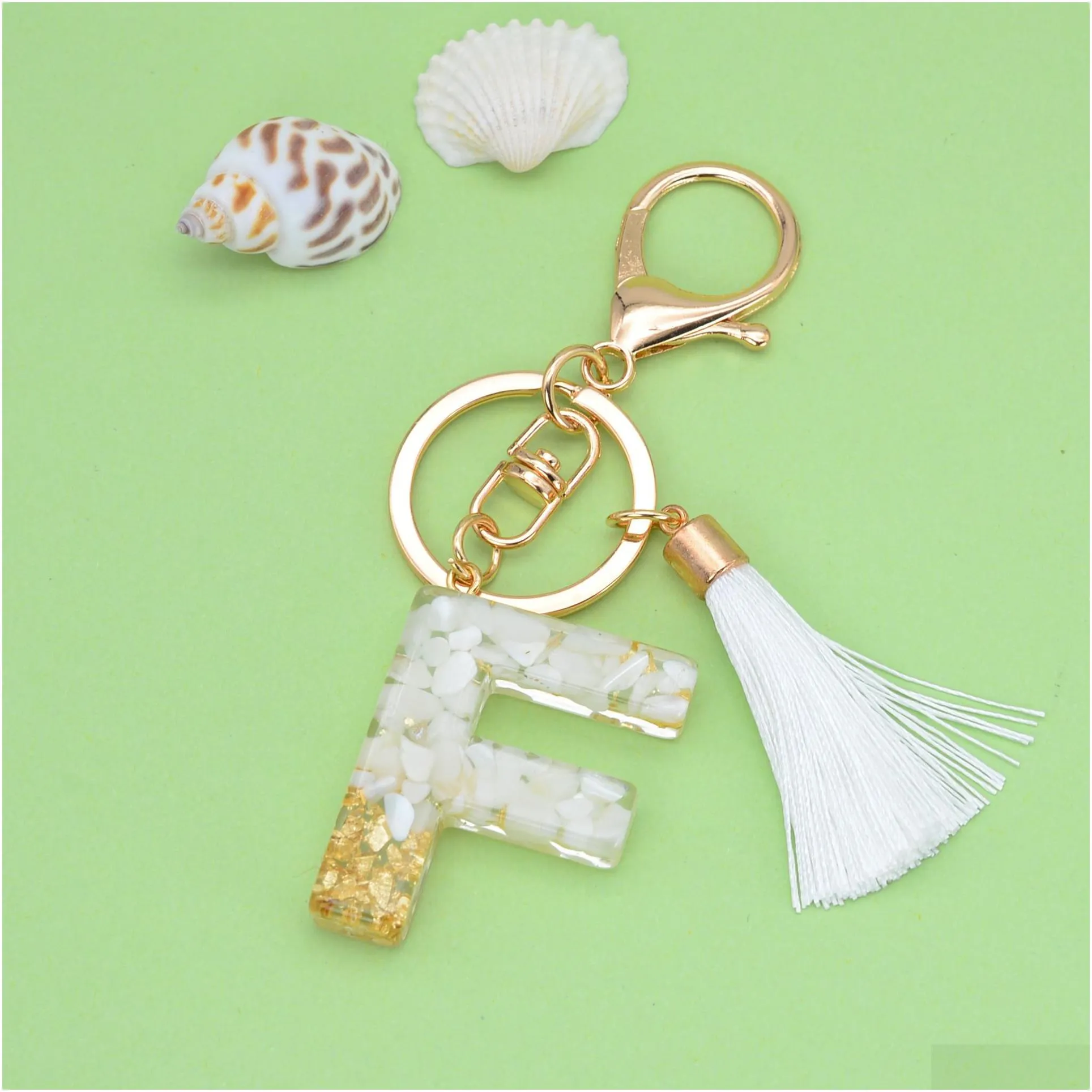 Key Rings Initial Keychain Fashion White Key Chains For Women Girls Letter Keychains With Tassel Charms Handbags Backpacks Drop Deliv Dhfat