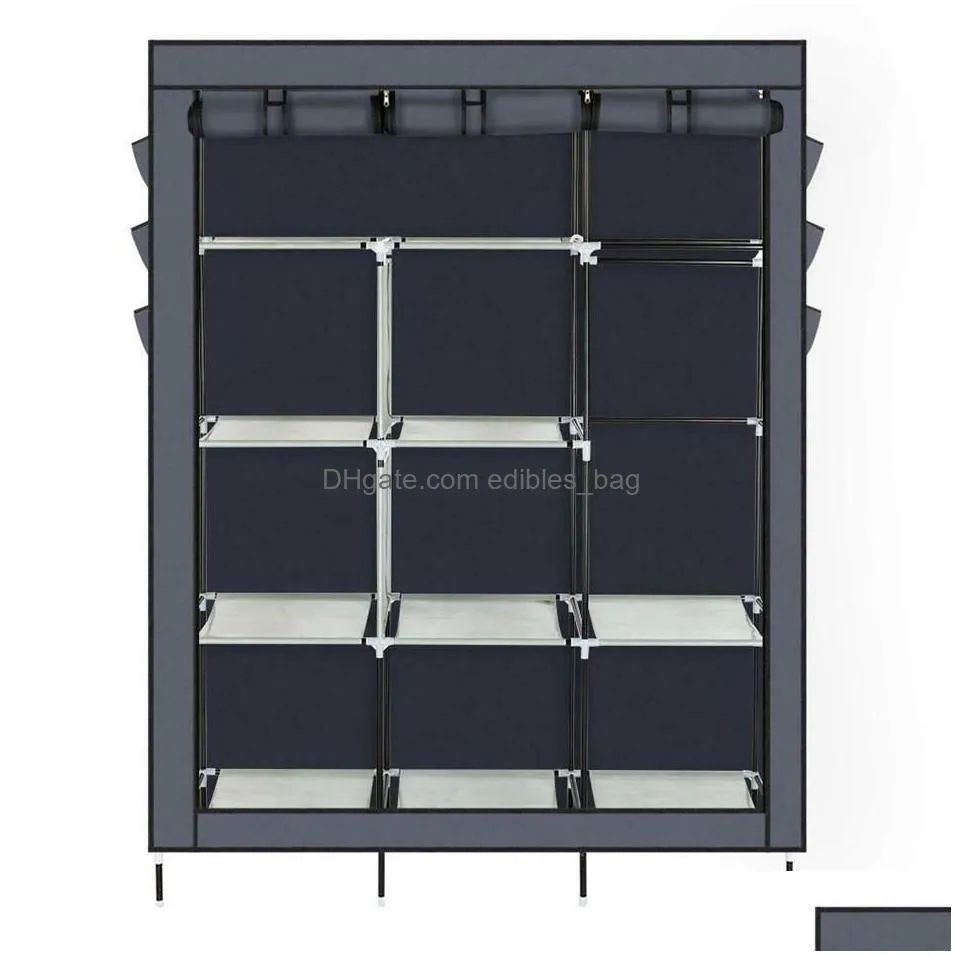 heavy duty portable closet storage organizer wardrobe clothes rack shelves gray275m
