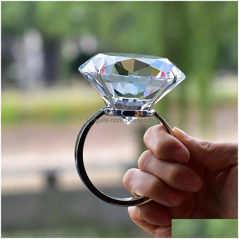 Arts And Crafts Wedding Arts And Crafts Decoration 8Cm Crystal Glass Big Diamond Ring Romantic Proposal Props Home Ornaments Drop Deli Dhtsi