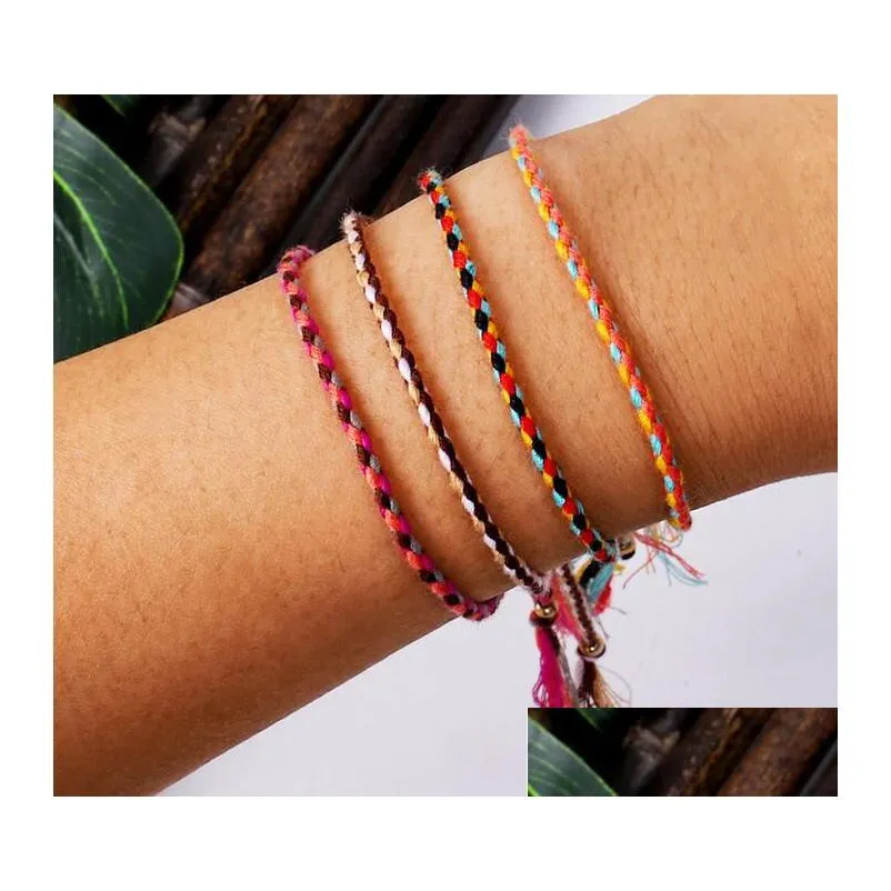 Charm Bracelets Handmade Woven Braided Rope Friendship Bracelet Beach Bohemian Polyester Thread Weave String For Women Men Jewelry Gi Dh6Ho