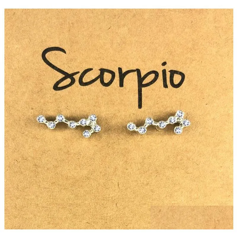 Women 12 Constellations Metal Diamonds Crystal Stud Earrings Sier Gold Zodiac Sign Earring Jewelry With Gift Card Drop Delivery Otoef