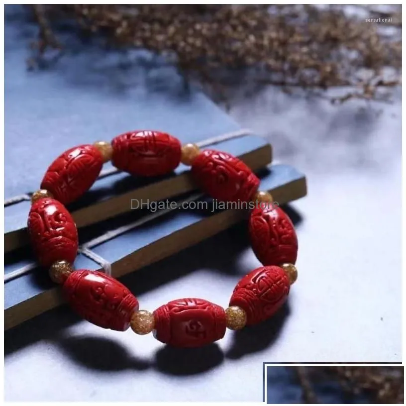 Beaded Strand Cinnabar Single Circle Bracelet Buddha Beads Same Style For Men And Women Drop Delivery Jewelry Bracelets Dhi3Y