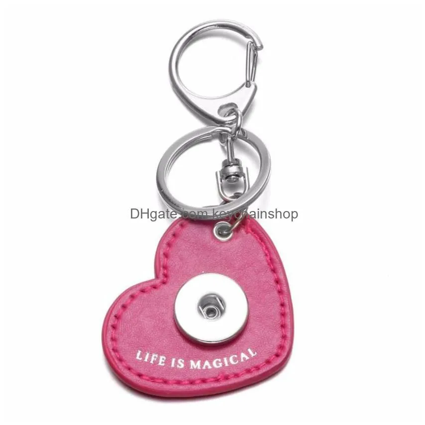 7 Love Heart Pu Leather Snap Button Key Rings Chain Keychains Fit Diy 18Mm Jewelry Drop Delivery Dhzyq