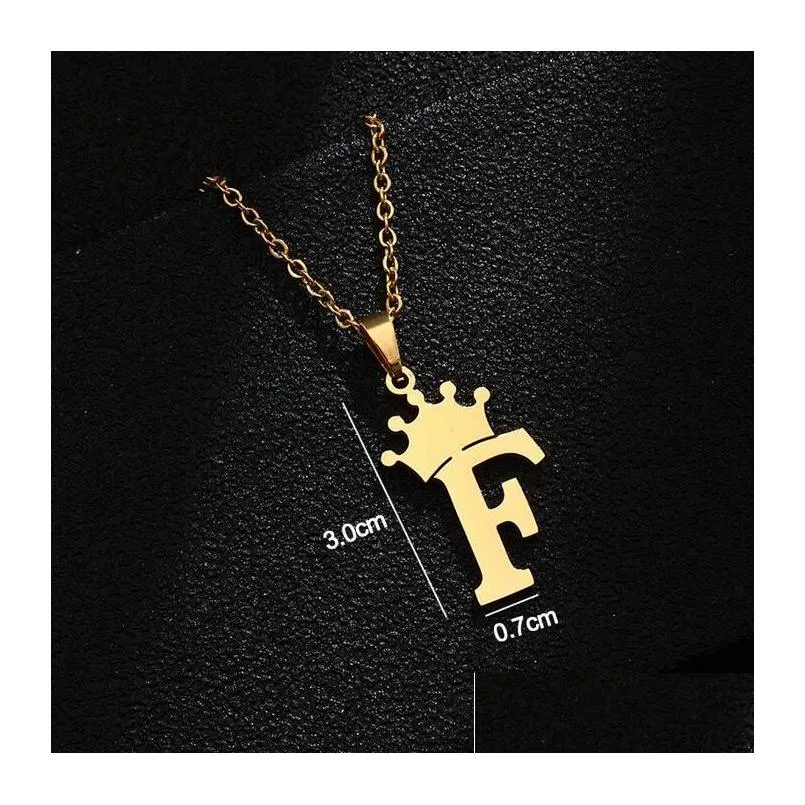 Pendant Necklaces 26 Letter Initial Pendant Necklace Stainless Steel Gold Sier Plating Crown Necklaces For Women Gift Jewelry Drop Del Dhqua