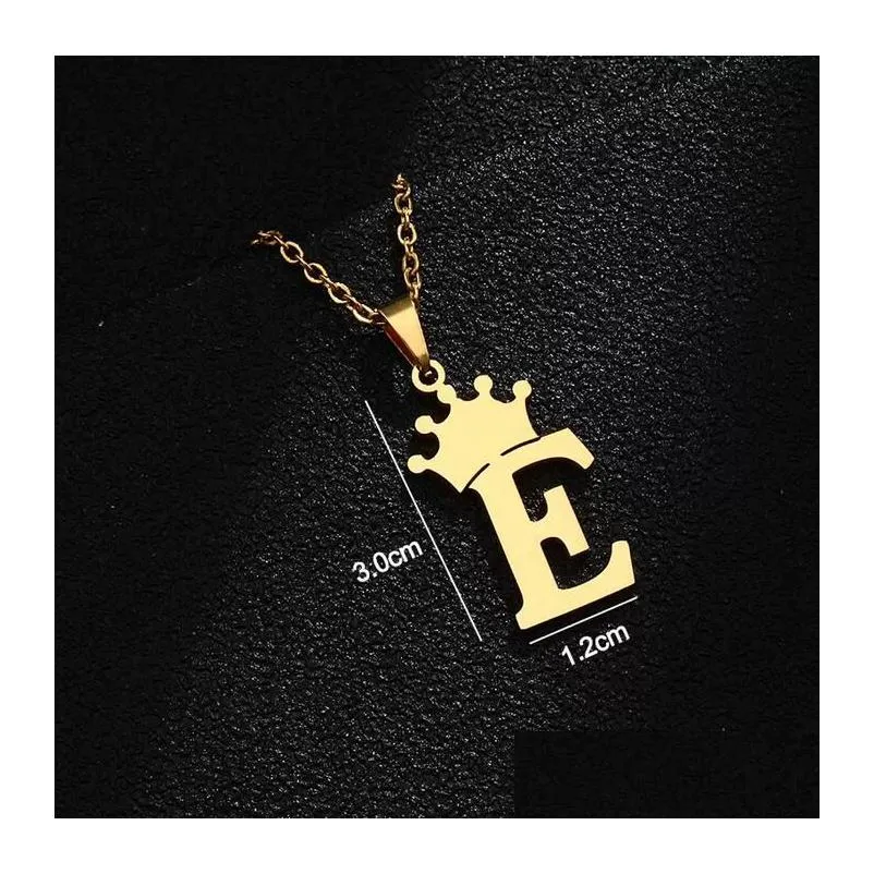 Pendant Necklaces 26 Letter Initial Pendant Necklace Stainless Steel Gold Sier Plating Crown Necklaces For Women Gift Jewelry Drop Del Dhqua