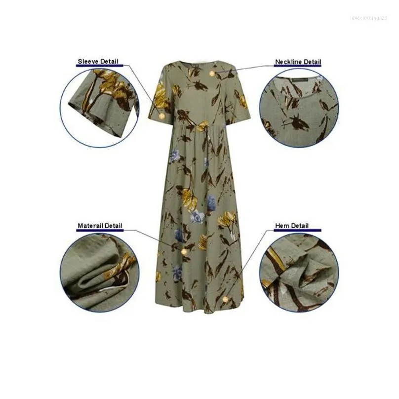 Basic & Casual Dresses Casual Dresses Women Vintage Floral Long Dress Summer Boho Loose Short Sleeve Female Beach Holiday Elegant Par Dhfuh