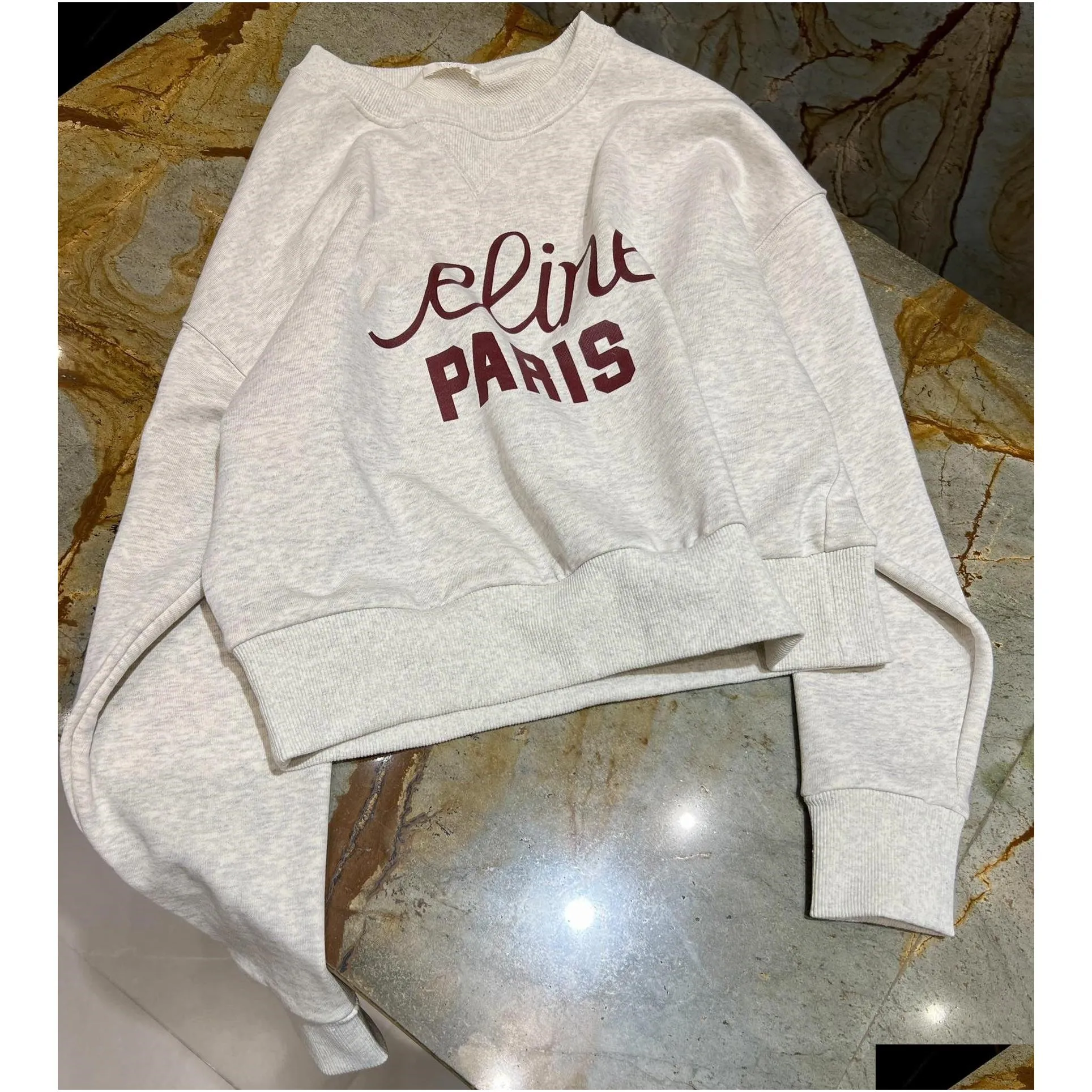 2024 early spring new sports and leisure style gray white letter pattern round neck long sleeved loose hoodie woman sweater