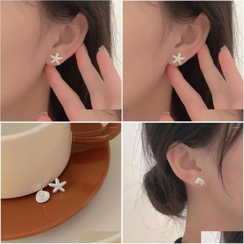 stud earrings ventfille 925 sterling silver starfish shell earring for women girl asymmetry sweet romance jewelry birthday gift drop
