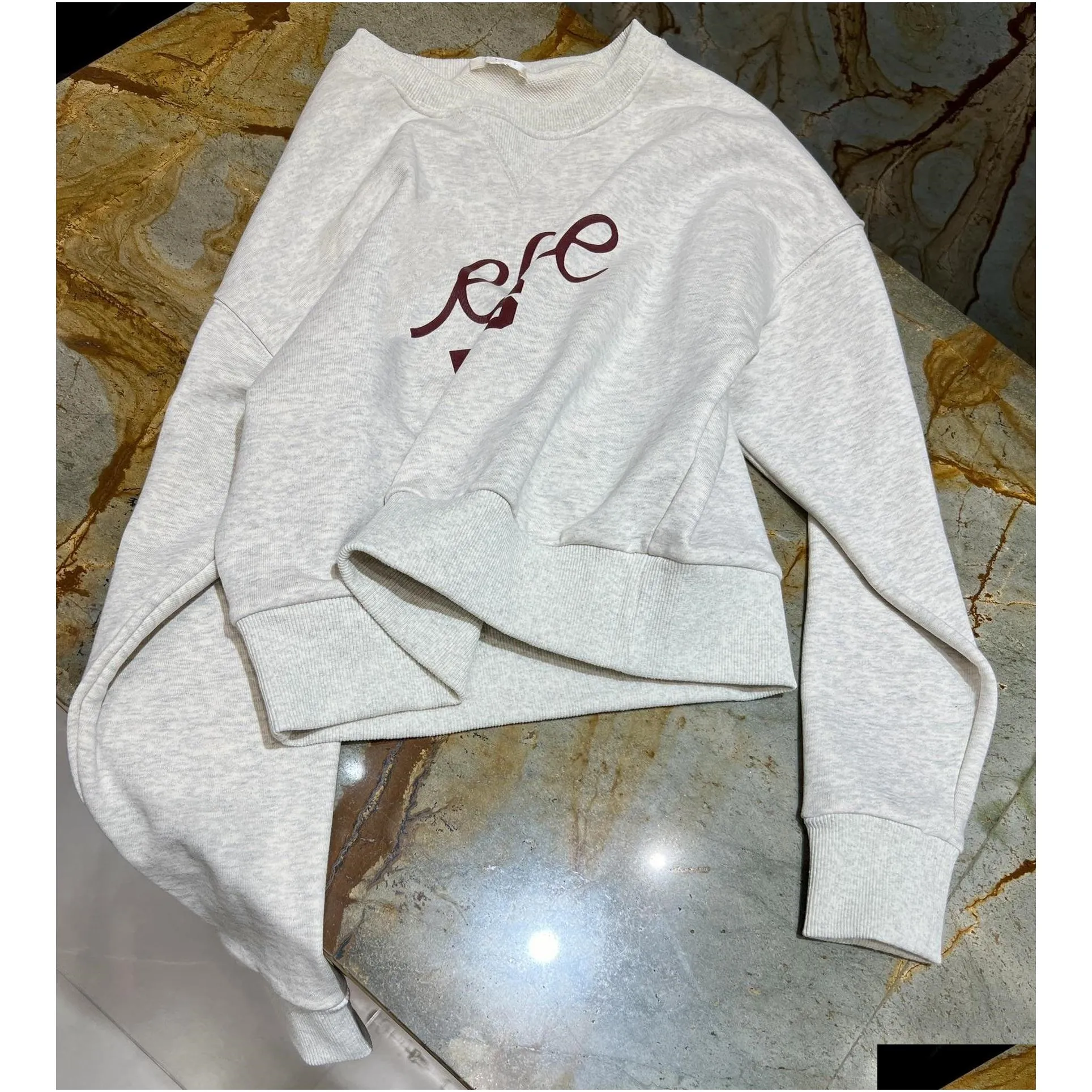 2024 early spring new sports and leisure style gray white letter pattern round neck long sleeved loose hoodie woman sweater