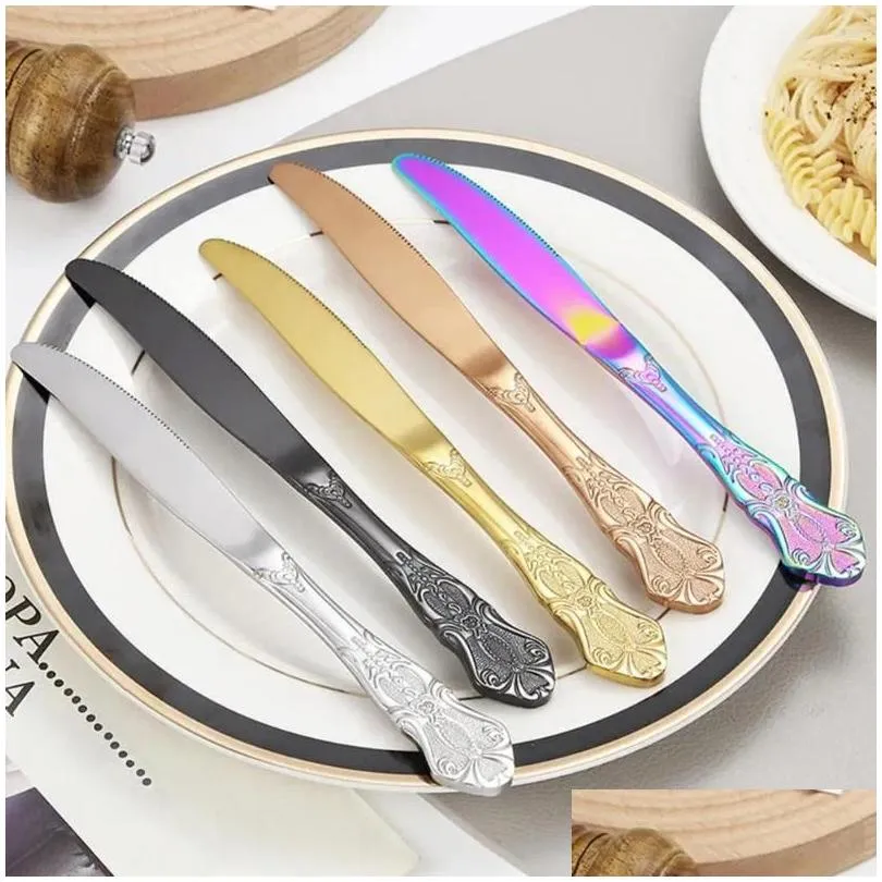 dinnerware sets elegant stainless steel flatware cutter vintage style cutlery set 5pcs mirror for kitchen