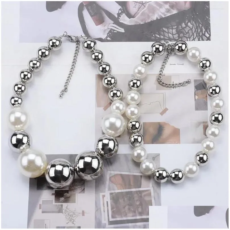 choker double layers big pearls collar necklace