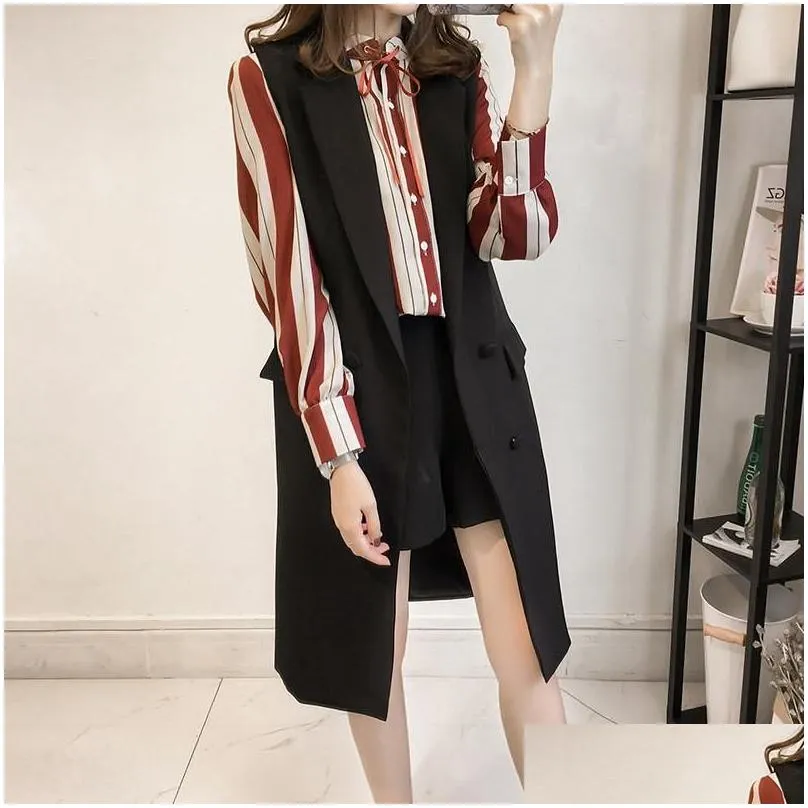 Women`S Vests Womens Vests 4Xl Casual Blazer Women Vest Coat Office Lady Long Suit Gilet Spring Autumn Female Plus Size Pockets Waistc Otvne