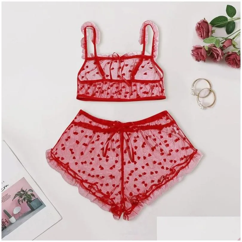 Women`S Sleepwear Womens Sleepwear Embroidery Lingerie Pajamas Lace Y Underwear Fashion Red Bodysuit Push Upwomens Drop Delivery Appa Otyto