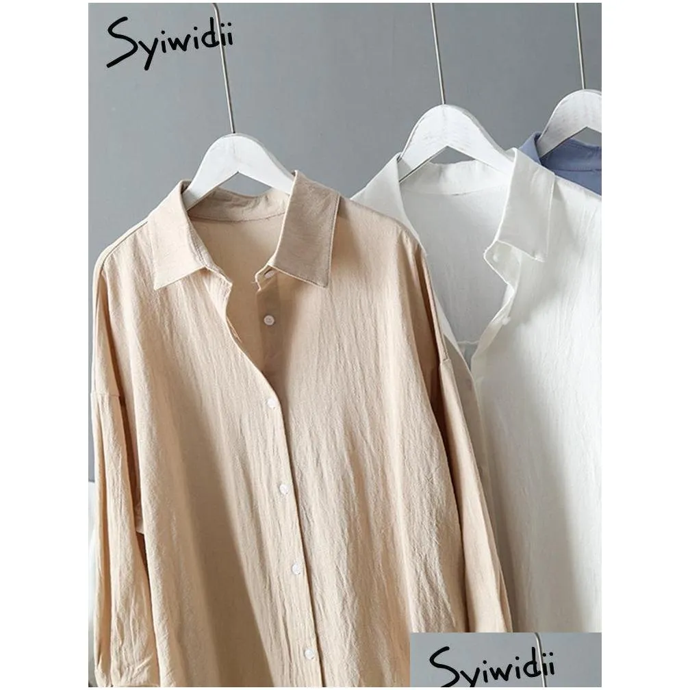 Basic & Casual Dresses Dresses Syiwidii Long White Shirt Dress For Women Cotton 2023 Spring Summer Casual Korean Clothing Vintage Ove Oteom