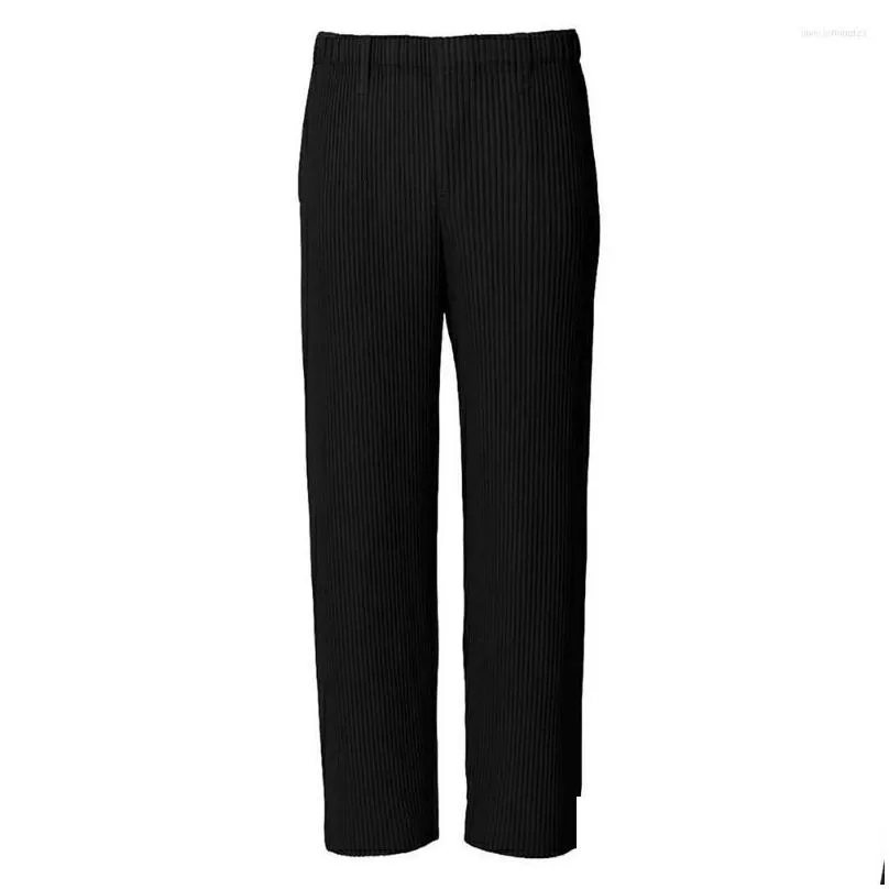 Men`S Pants Mens Pants Miyake Pleated Men Male Straight Smart Casual Trousers Solid Streetwears 2023 Korean Fashion Man Clothes Drop Dhbqa