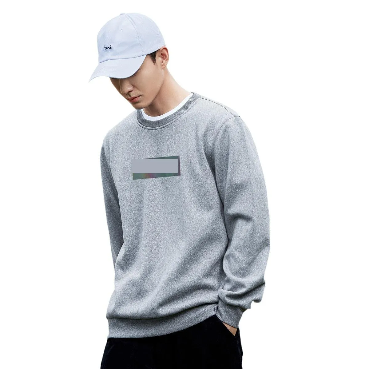 tuolu spring hoodie men casual letter reflective long sleeve surface layer pure cotton plus fleece round neck pullover top