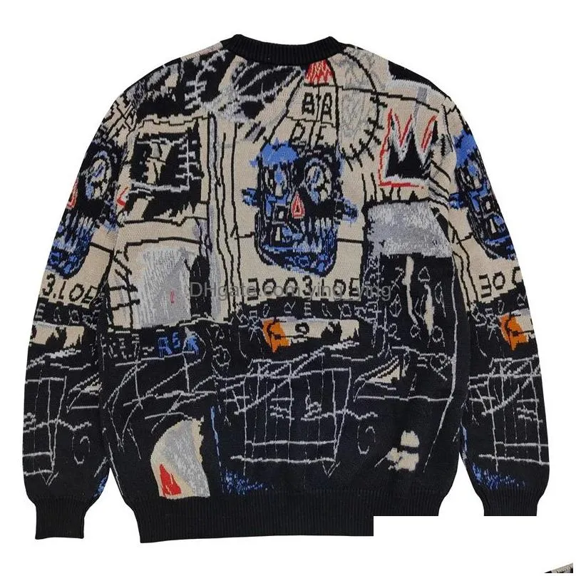 high street full graffiti sweater men women top quality crewneck fashion knitted sweatshirts