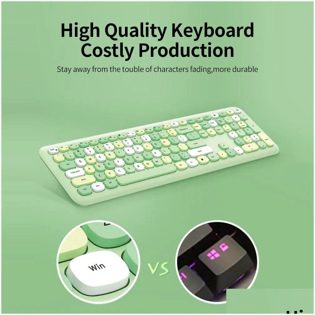 combos mofii 666 keyboard mouse combo wireless 2.4g mixed color 110 key keyboard mouse set with round punk keycaps for girl purple