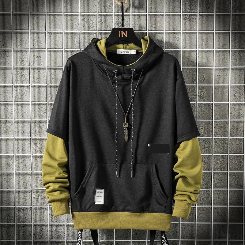 spring mens hooded pullover hoodie fashion casual fake 2 hoodie coats fake 2 base shirts