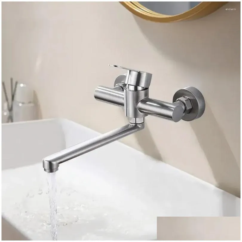 kitchen faucets 360° wall rotation faucet stainless steel mounted single hand mixer