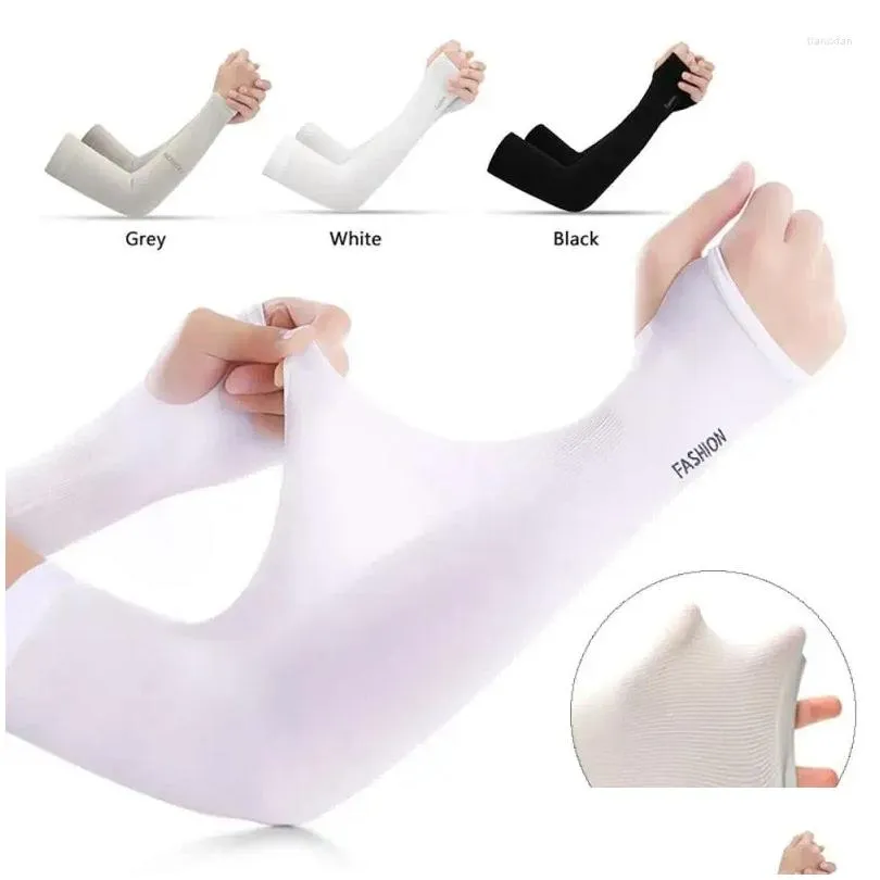 knee pads 1pair biking arm sleeves ice fabric breathable quick dry running sportswear sun uv protection long cover cycling