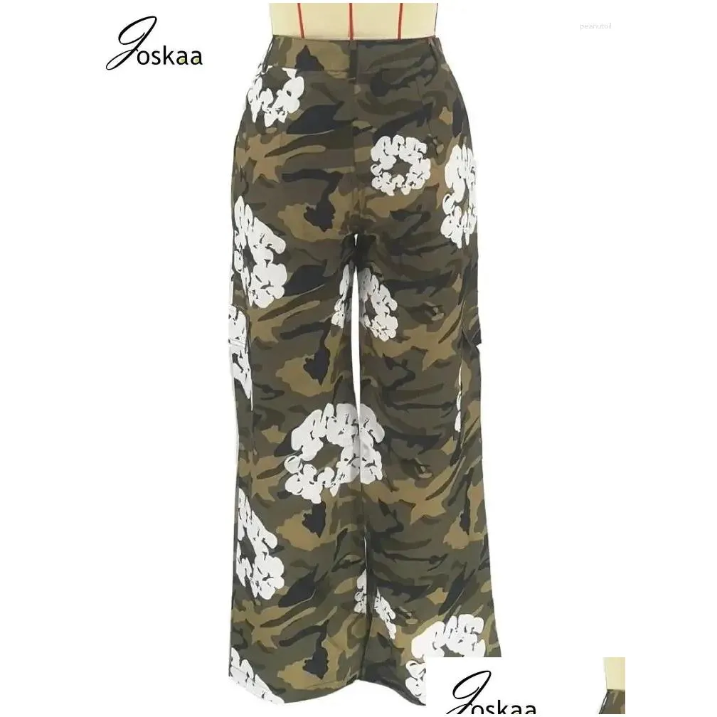 women`s pants joskaa camouflage printed cargo trousers women casual high waist straight leg 2024 spring female bottoms y2k streetwear