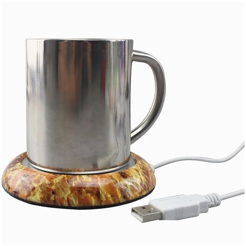 walnut wood grain usb cup warmer pad coffee tea milk drinks heating safty electric desktop warm heating pad matel base marble 2057264