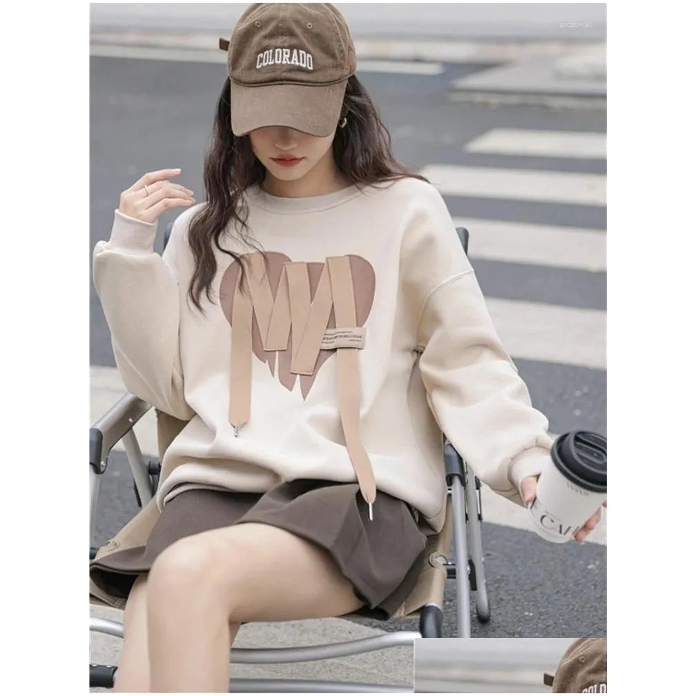 women`s hoodies love ribbon printed round neck sweatshirts casual streetwear spring autumn all-match fashion female pullover tops