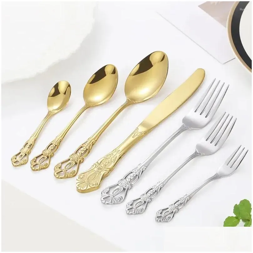 dinnerware sets elegant stainless steel flatware cutter vintage style cutlery set 5pcs mirror for kitchen