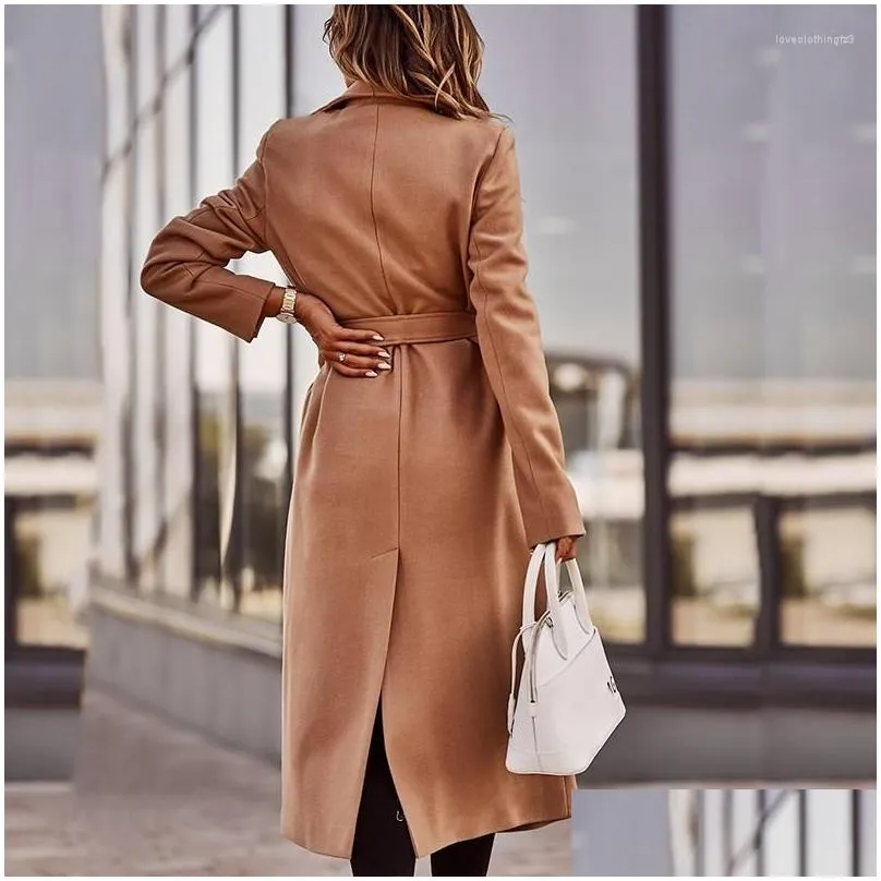 Women`S Jackets Womens Jackets Ol Style Elegant Turn-Down Collar Wool Overcoat Women Solid Long Top Cardigan 2022 Autumn Winter Sleeve Dhrtw