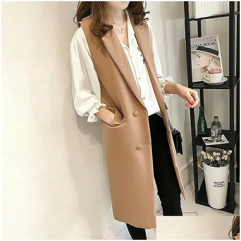 Women`S Vests Womens Vests 4Xl Casual Blazer Women Vest Coat Office Lady Long Suit Gilet Spring Autumn Female Plus Size Pockets Waistc Otvne