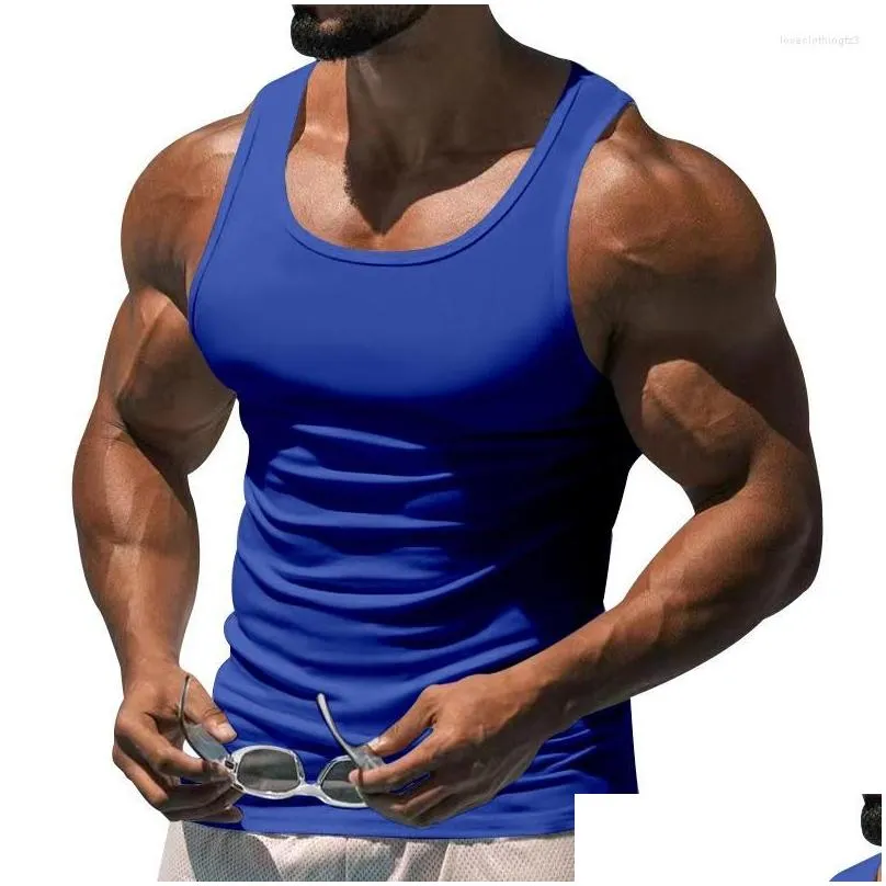 Men`S Tank Tops Mens Tank Tops Men Summer White Muscle Vests Cotton Underwear Sleeveless Top Solid Vest O-Neck Gymclothing Bodybuildi Dhaa5