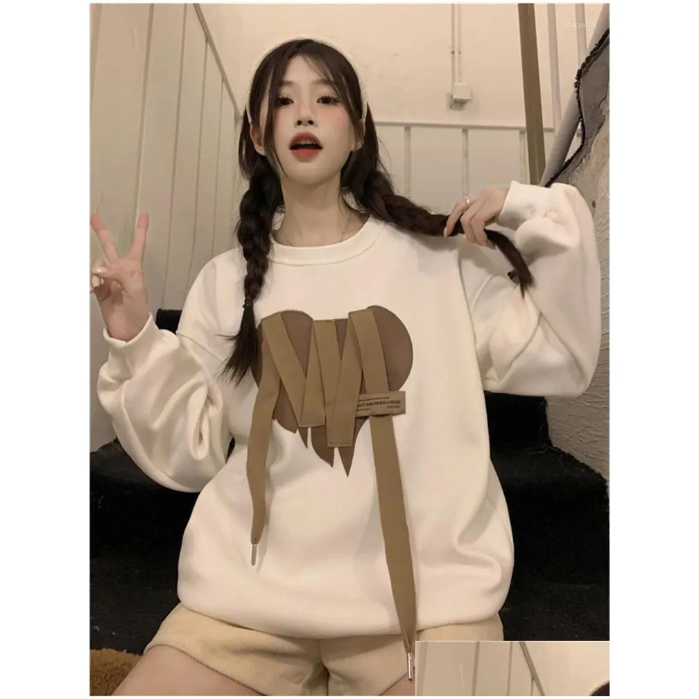 women`s hoodies love ribbon printed round neck sweatshirts casual streetwear spring autumn all-match fashion female pullover tops