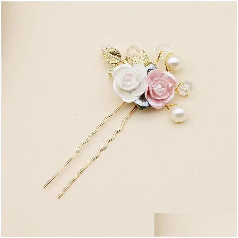 hair accessories chinese style girls hairpin exquisite white crystal fork fashion leaf pins wedding party bride ornaments
