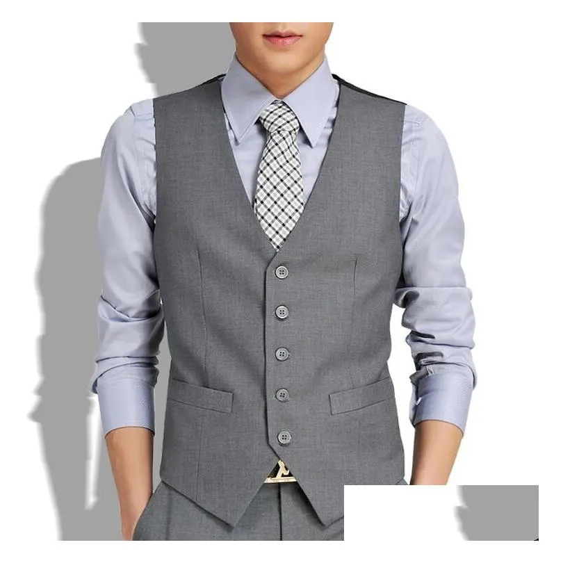 Men`S Vests Mens Vests Slim Fit Suit Vest Casual Man Black Gray Formal Businss Arrival Male Waistcoat Drop Delivery Apparel Men`S Clot Dh06Y