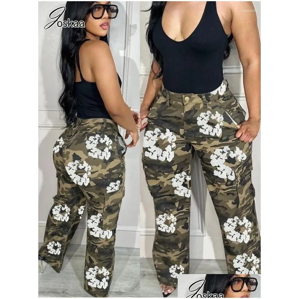 women`s pants joskaa camouflage printed cargo trousers women casual high waist straight leg 2024 spring female bottoms y2k streetwear