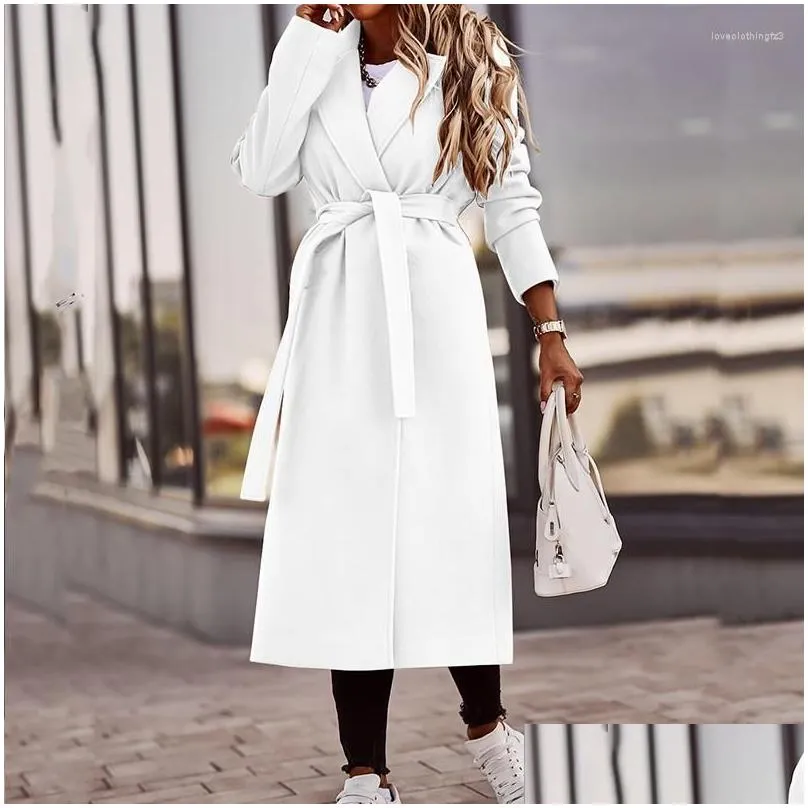 Women`S Jackets Womens Jackets Ol Style Elegant Turn-Down Collar Wool Overcoat Women Solid Long Top Cardigan 2022 Autumn Winter Sleeve Dhrtw