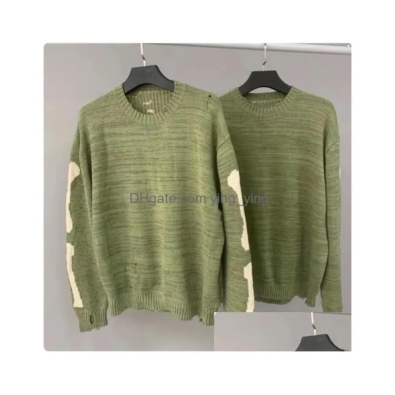 2023fw loose sweater men woman 1 high quality crewneck vintage green sweatshirts