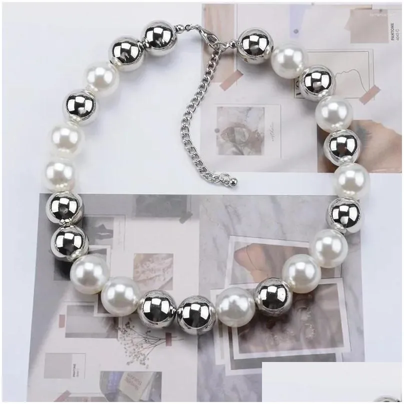 choker double layers big pearls collar necklace