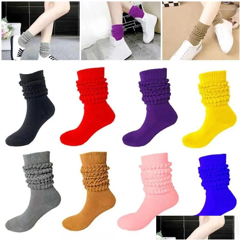 Socks & Hosiery Women Socks Slouch Scrunchy For Colorf Long Loose Stacked Chunky Cotton Ladies Girls Casual Knee High Sock Knitted Bo Dht1D